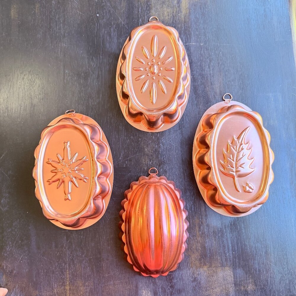 Vtg Copper Kitchen Mold Set Wall Hanging Decor Retro Bakeware Farmhouse Charm
